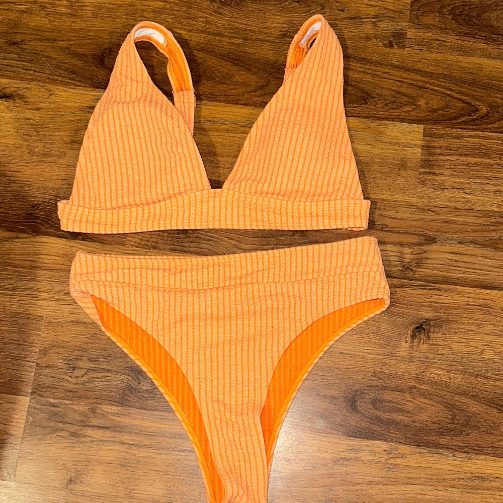 SHEIN Orange Ribbed Bikini Set